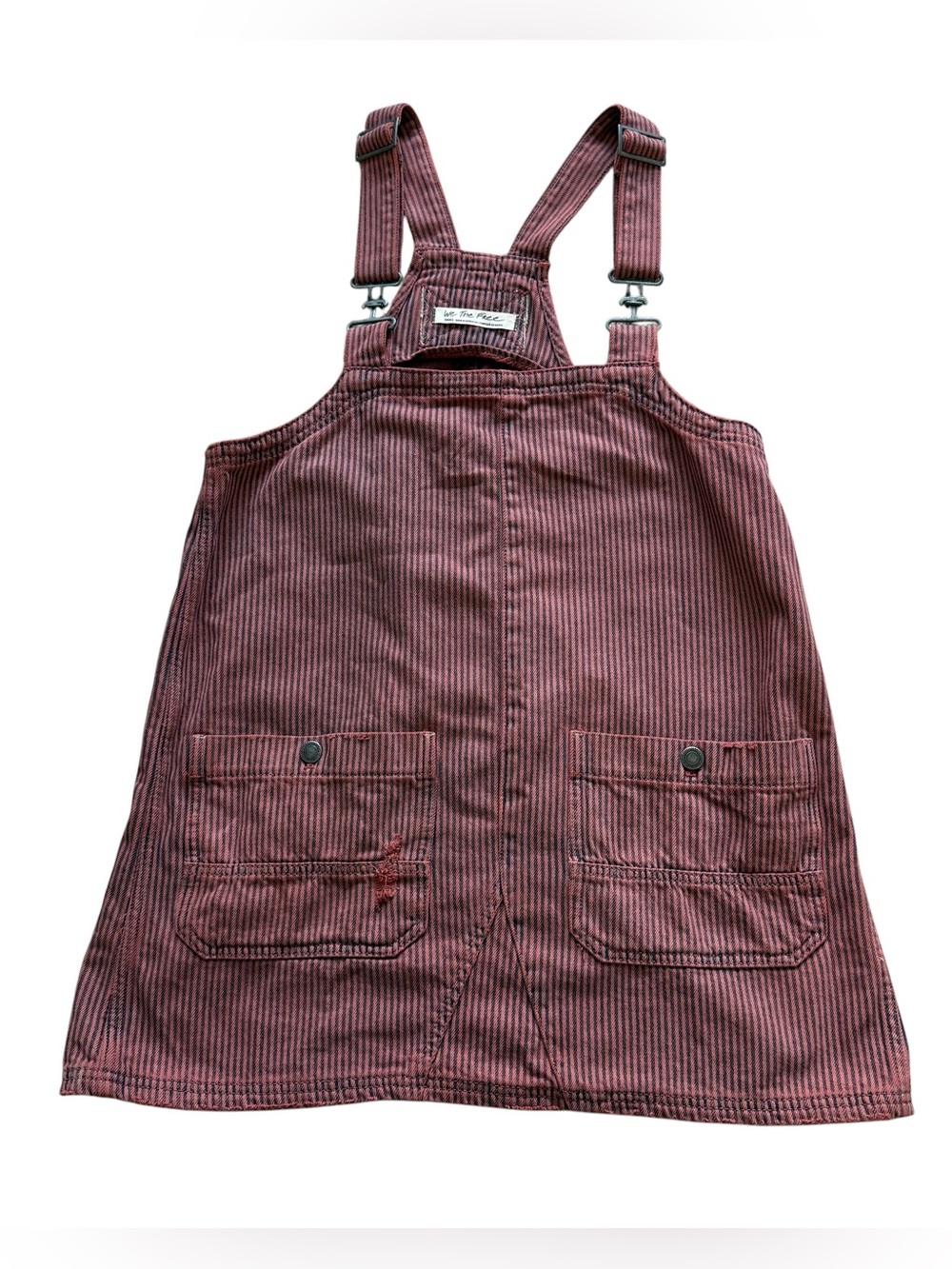 Free People We The Free Denim Overall Mini Dress S Red Stripe Workwear Utility